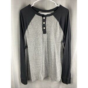 Urban Pipeline Mens Sz L Gray & Black Henley Long Sleeve Pullover T-Shirt